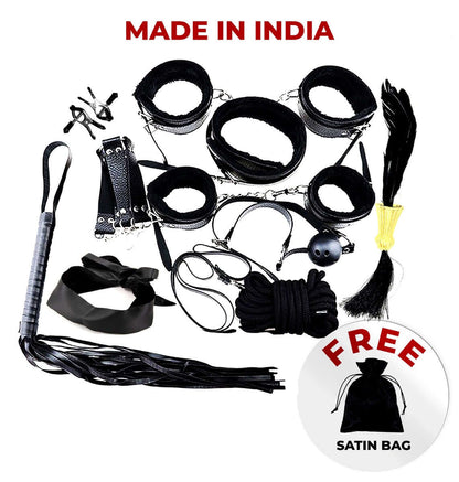 11 pc Black Leather BDSM Kit for couples.