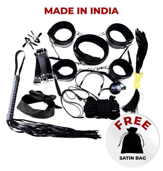 11 pc Black Leather BDSM Kit for couples.