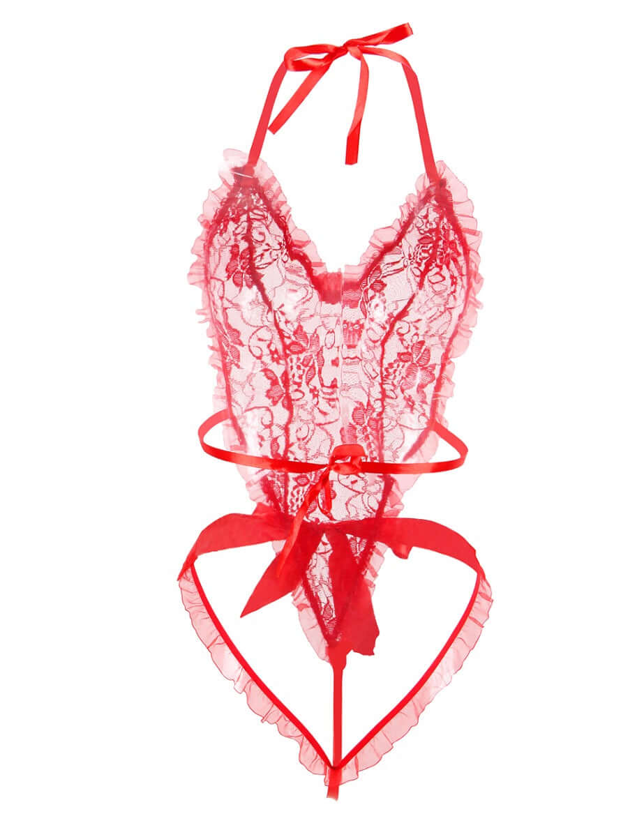 Transparent Lace Ruffle Teddy with Wrist Restraints - Sexy Lingerie for Women