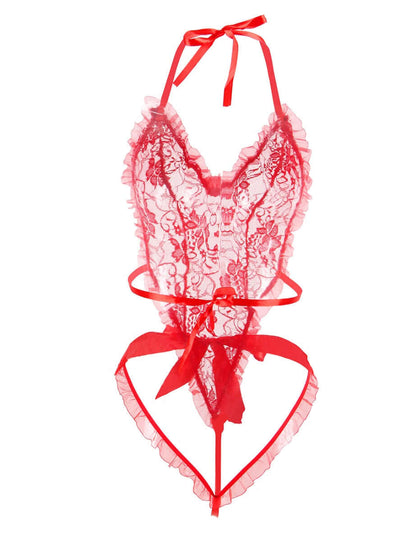 Transparent Lace Ruffle Teddy with Wrist Restraints - Sexy Lingerie for Women