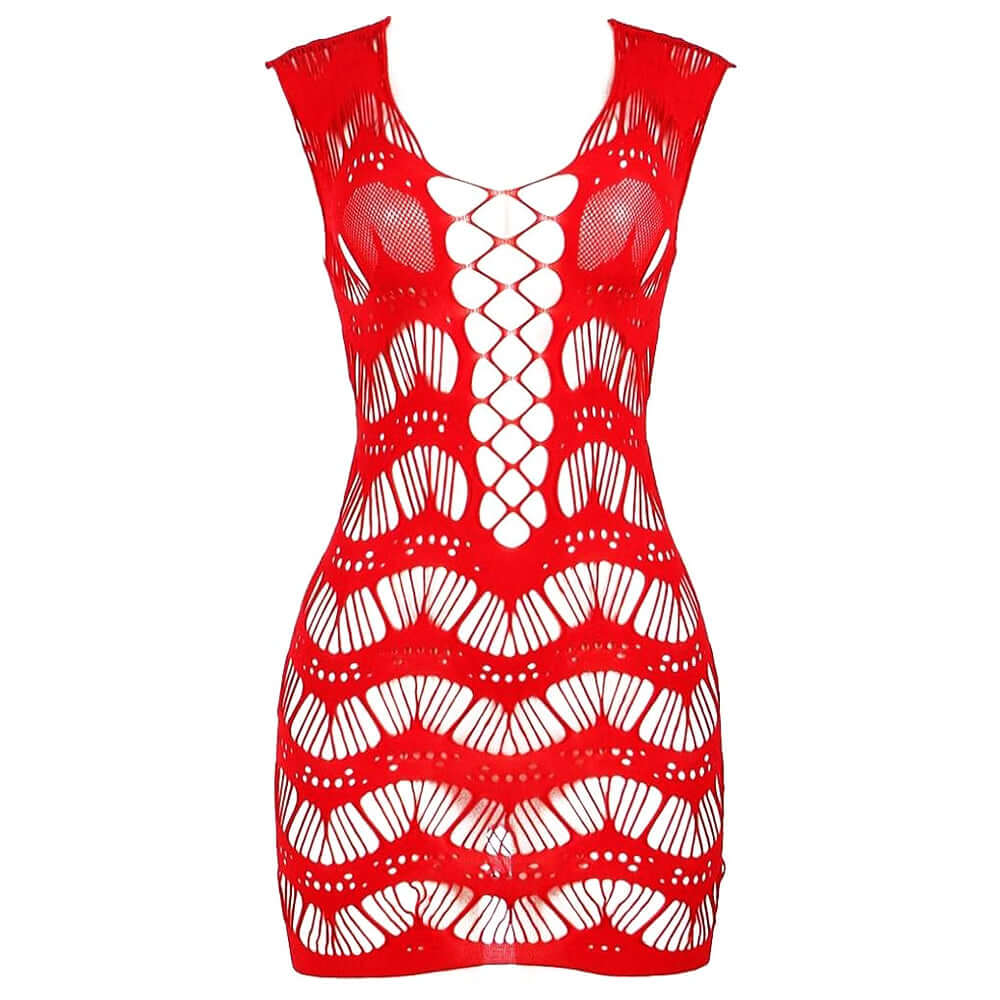 Red Sheer Crochet Chemise Bodystocking