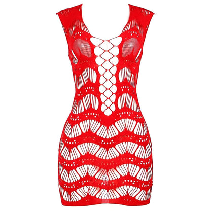 Red Sheer Crochet Chemise Bodystocking