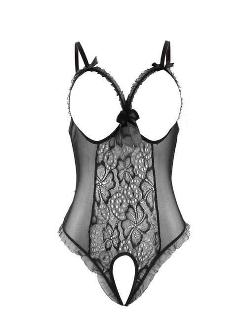 Transparent Black Lace Open-Cup Lingerie