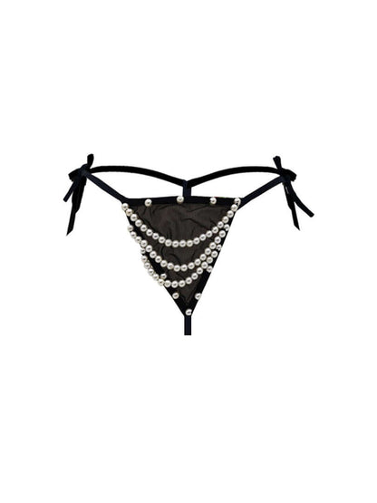 Black Pearl Beaded Mesh Thong