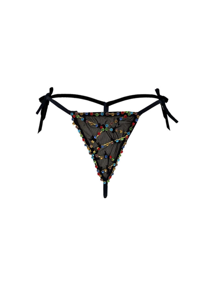 Multicolour Crystal Beaded Mesh Thong