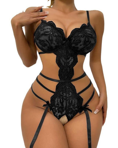 Radiant Rouge Strappy Lace Babydoll Lingerie