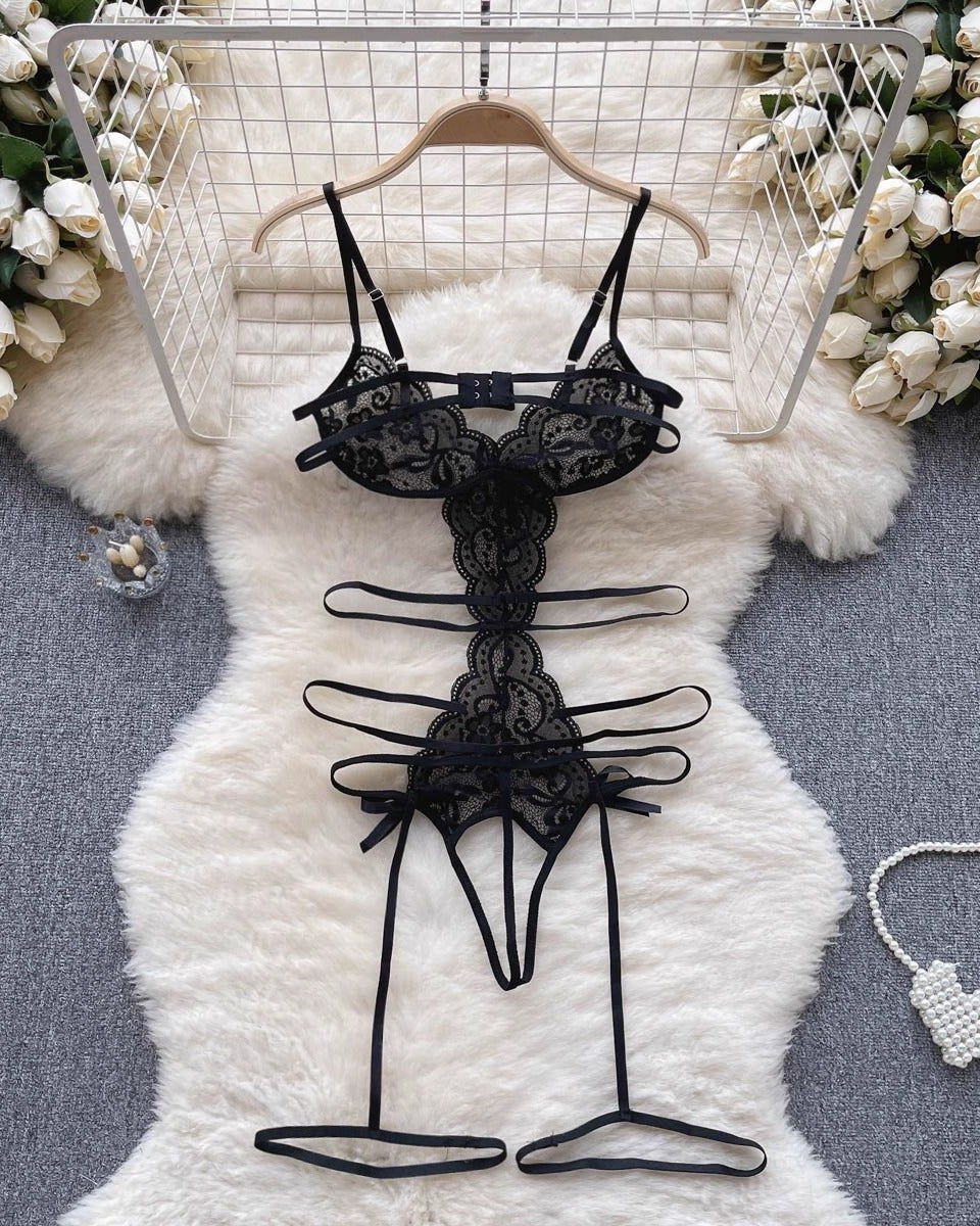Radiant Rouge Strappy Lace Babydoll Lingerie