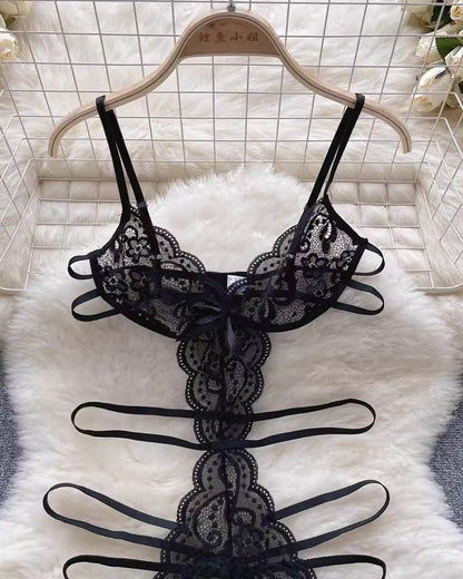 Radiant Rouge Strappy Lace Babydoll Lingerie