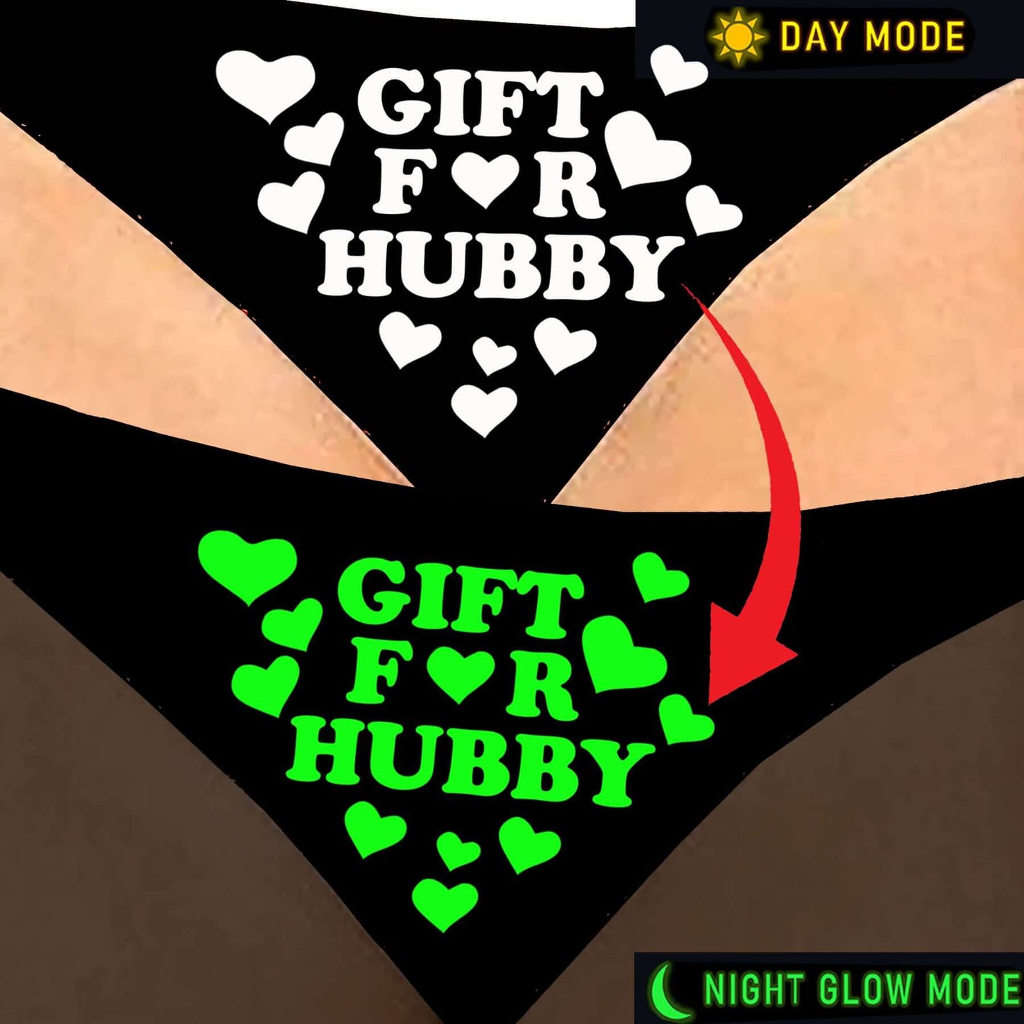 Glow-in-the-Dark Black Satin Panty – Gift for Hubby Print & Heart Design