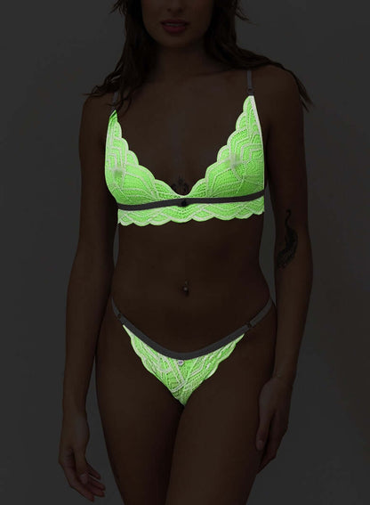 Glow In Dark Floral Lace Transparent Bra & Panty Set