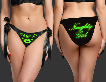 Glow in the Dark Tie Side Panty for Women – Satin Fun Message Lingerie