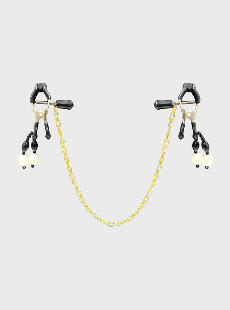 Gold Chain Clamp Accessory with White Pearl Detail