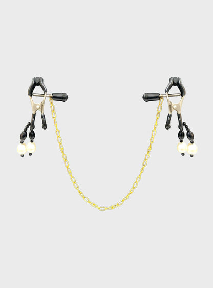 Gold Chain Clamp Accessory with White Pearl Detail