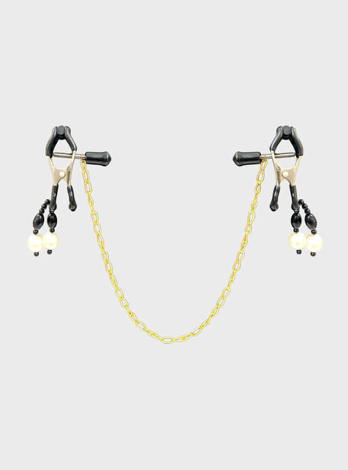 Gold Chain Clamp Accessory with White Pearl Detail