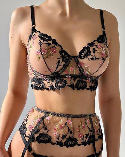 Bloom & Bare Allure Three Piece Lace Lingerie Set