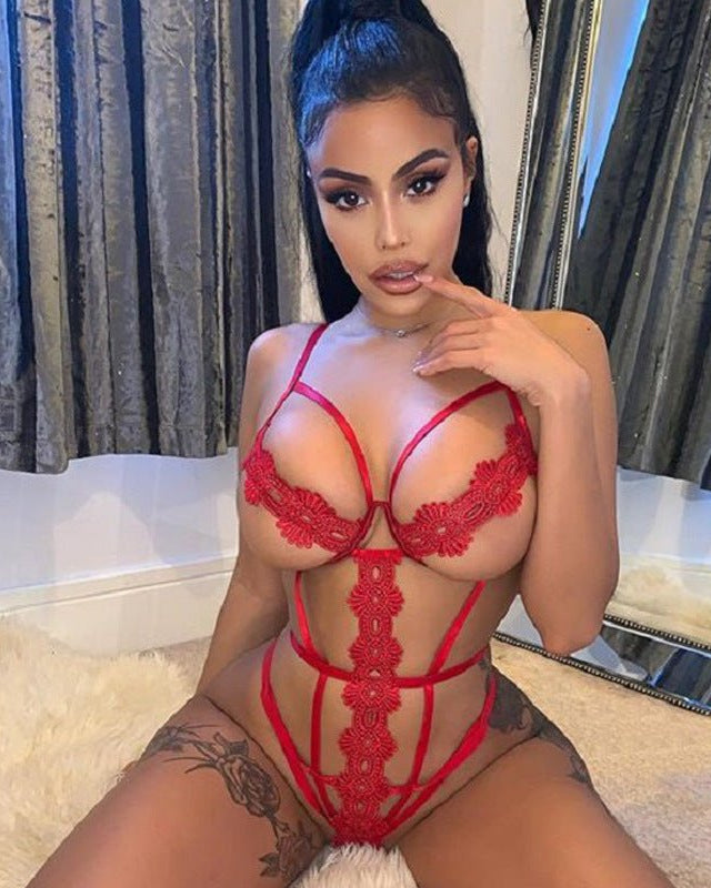 Flame Charm Strappy One-Piece Lace Lingerie
