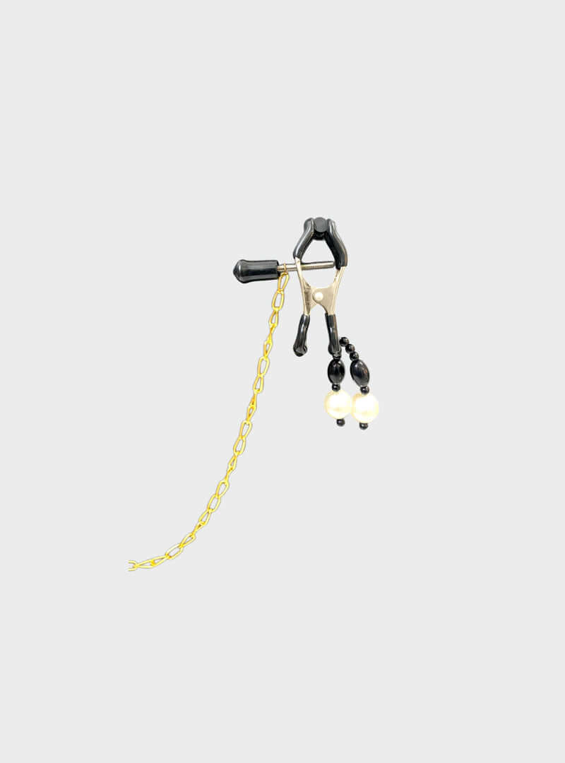 Gold Chain Clamp Accessory with White Pearl Detail