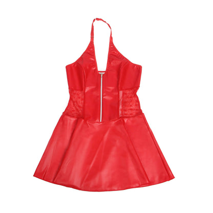 Halter Neck Red Leather Dress
