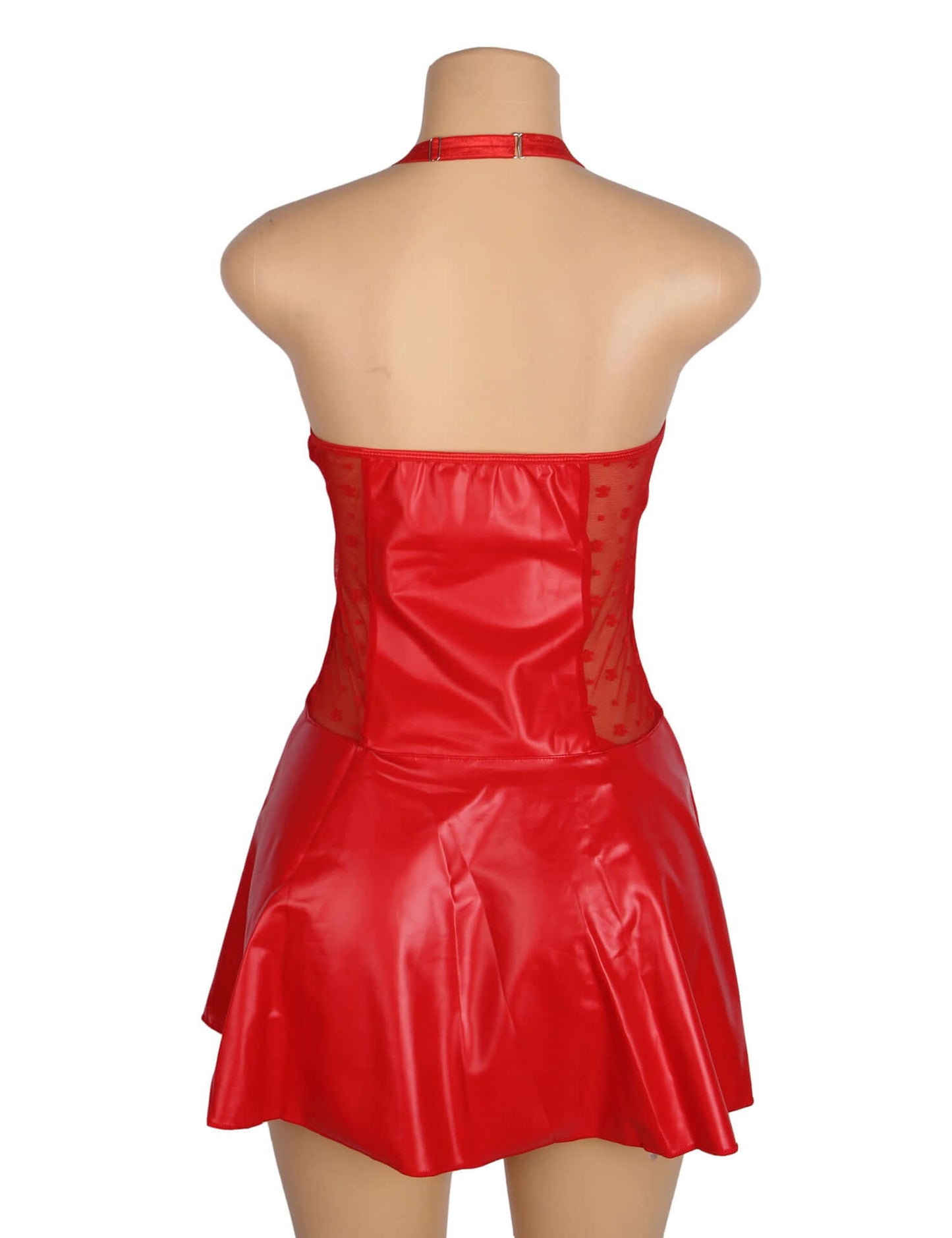 Halter Neck Red Leather Dress