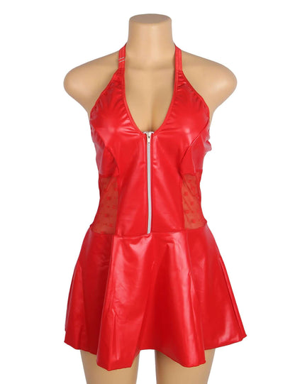Halter Neck Red Leather Dress