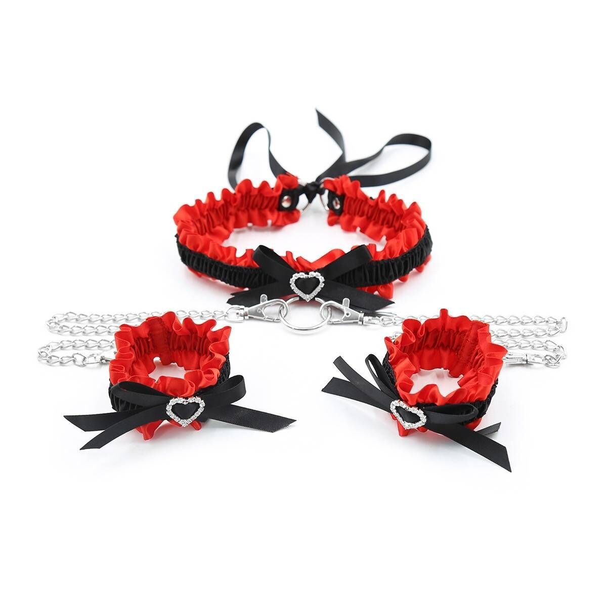 Heartbreaker in Silk Harness-Style Choker & Handcuff Set