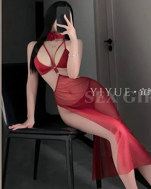 Heat Check Sheer Rose Halter Lingerie