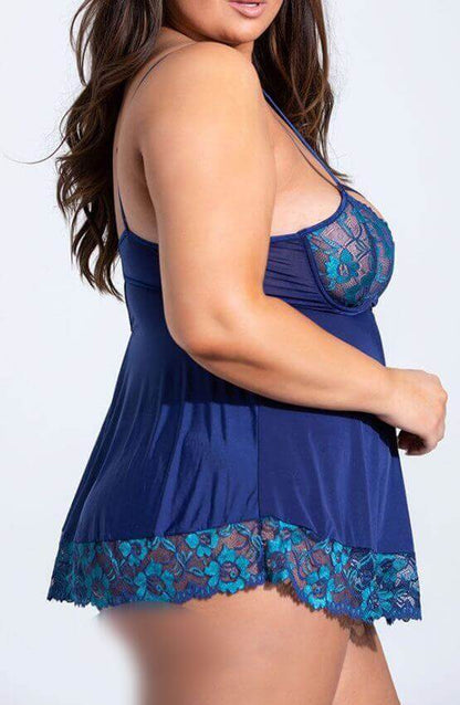 Flowy Plus Size Babydoll Dress with Lace Touch