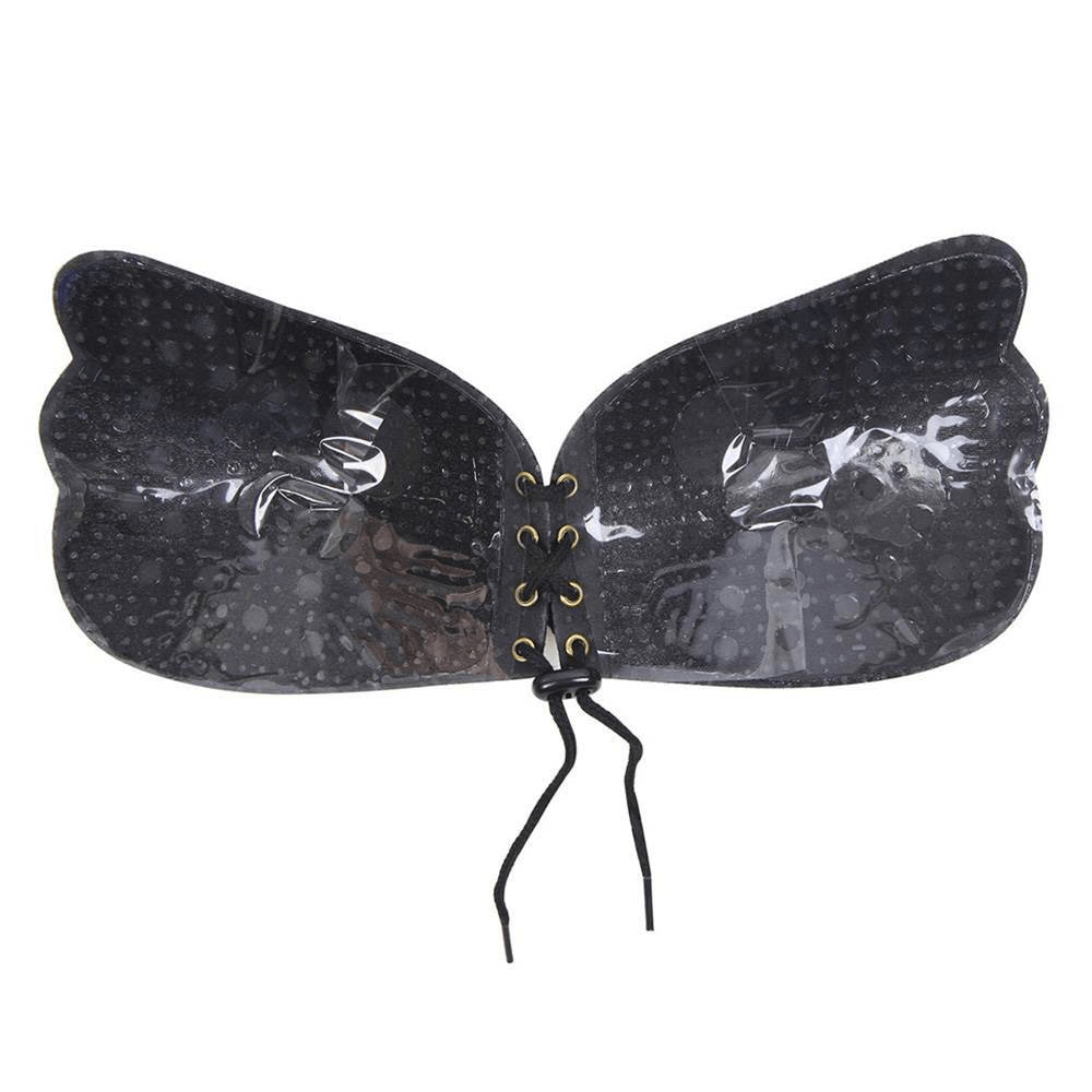 Black Strapless Reusable Self-Adhesive Silicone Push-Up Bra for Women