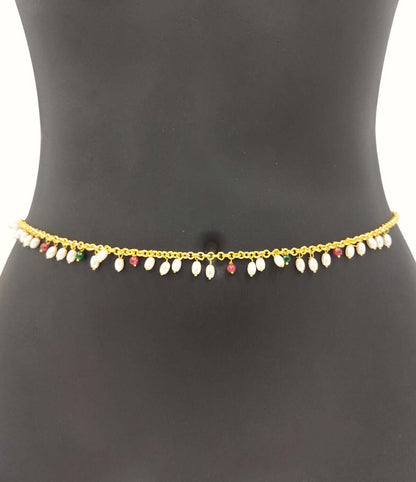 Golden Belly Chain with Pearl and Colour Beads