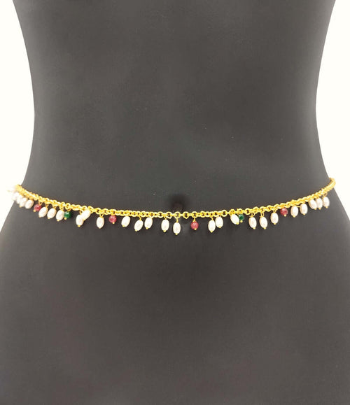 Golden Belly Chain with Pearl and Colour Beads