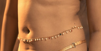 Golden Belly Chain with Pearl and Colour Beads