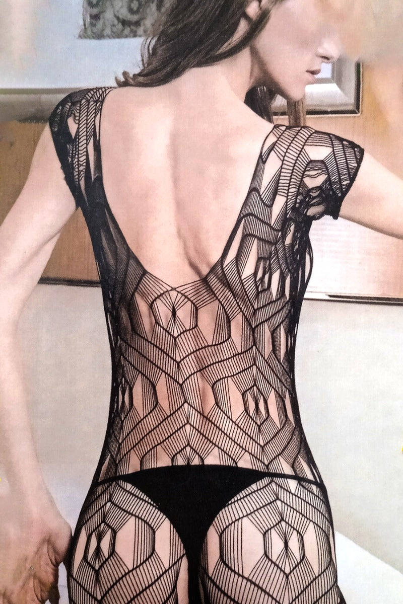 Fishnet Bodysuit Dress For Night Wear Full Black Body Stocking