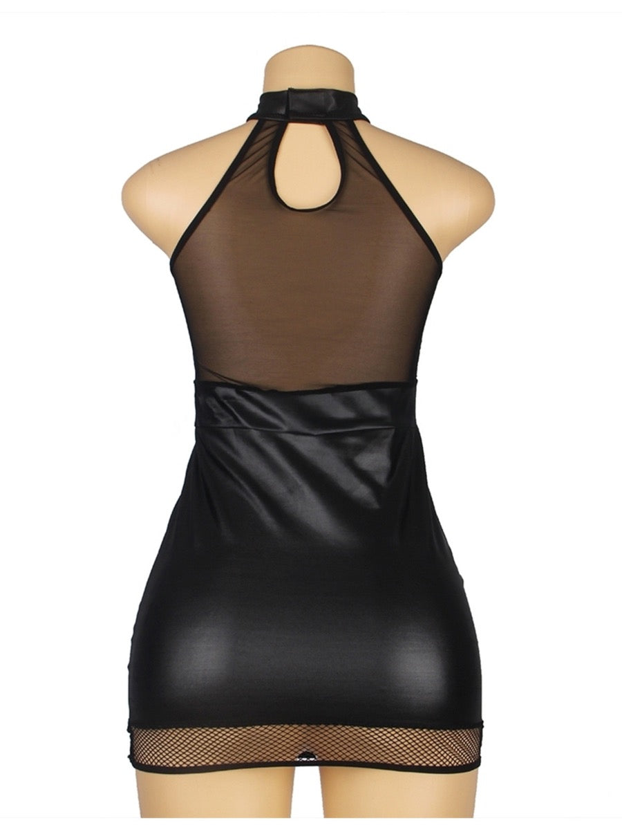 Sexy Black Faux Leather Hot Wife Dress