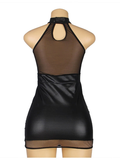 Sexy Black Faux Leather Hot Wife Dress
