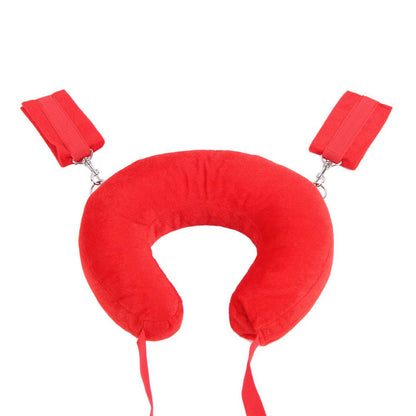 Open Leg Sponge Padded Pillow with Bondage Hand Cuff Ankle Cuffs - Red Colour