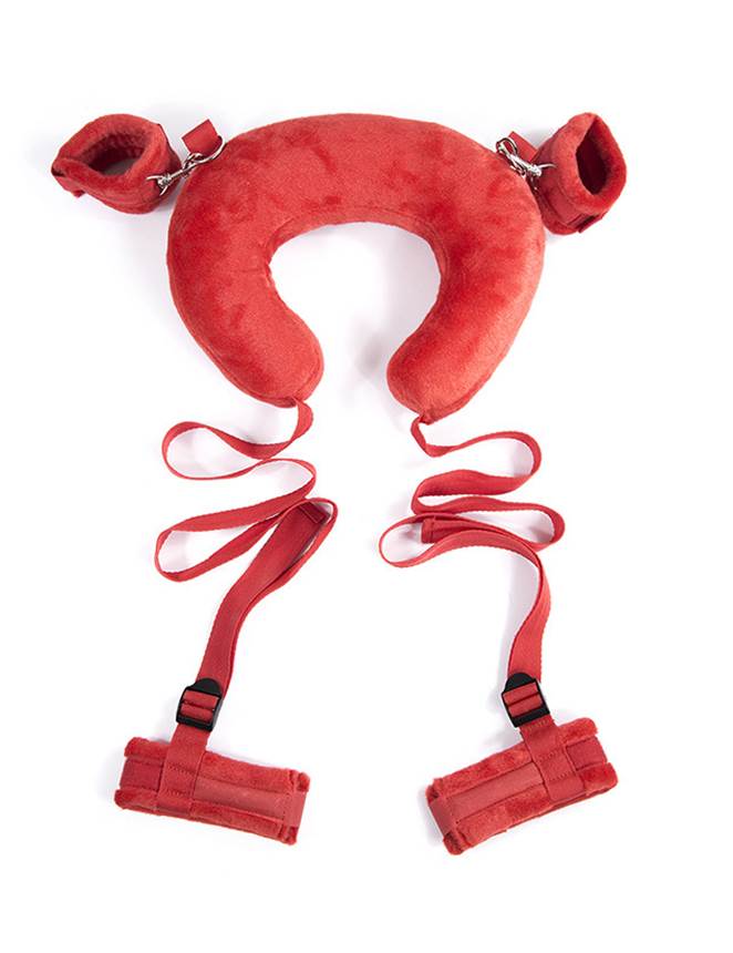 Open Leg Sponge Padded Pillow with Bondage Hand Cuff Ankle Cuffs - Red Colour