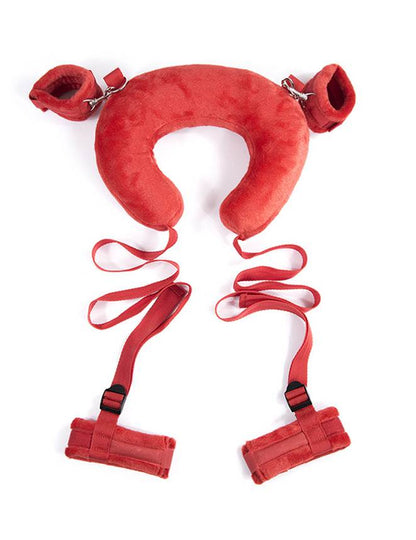 Open Leg Sponge Padded Pillow with Bondage Hand Cuff Ankle Cuffs - Red Colour