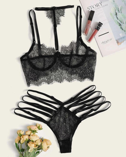 Fleur Noir Strappy Lace Lingerie