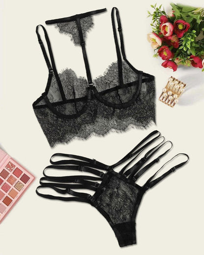 Fleur Noir Strappy Lace Lingerie