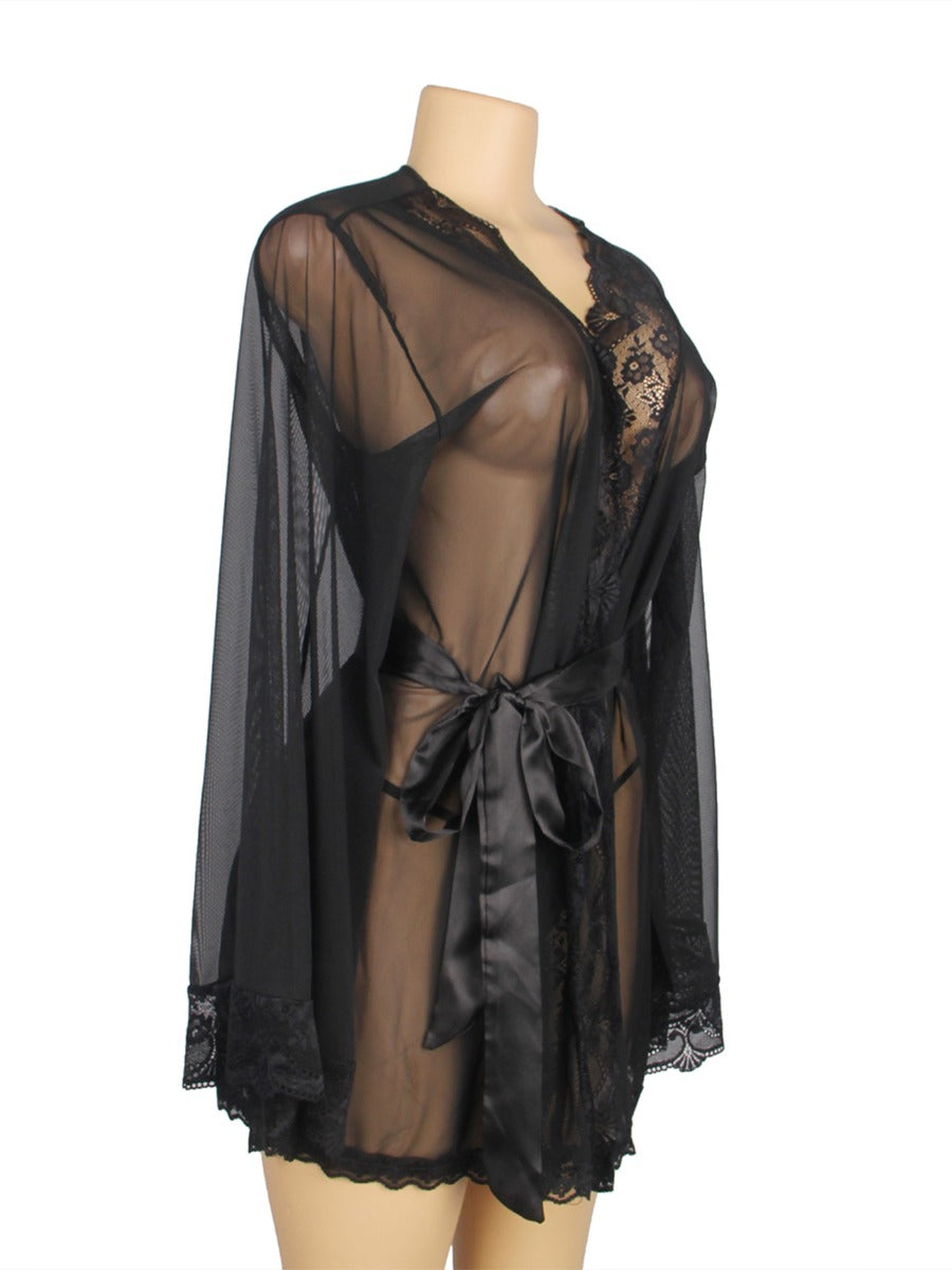 Sheer Black Net And Lace Nightgown