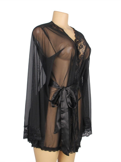 Sheer Black Net And Lace Nightgown