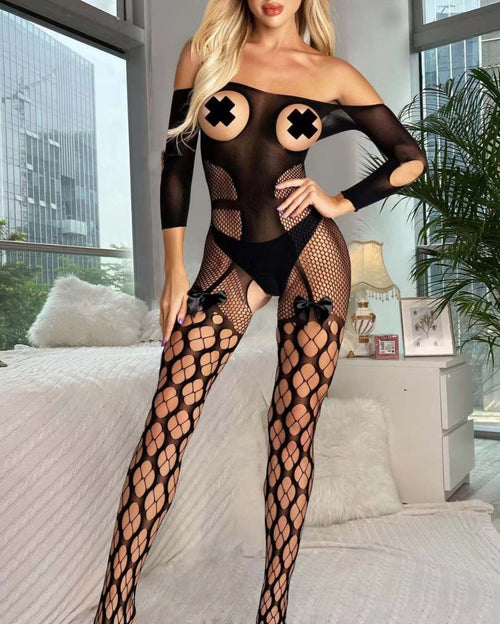 Love Unfiltered Off-Shoulder Mesh Bodystocking