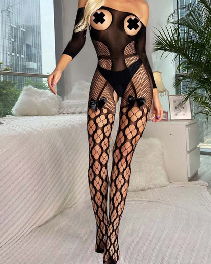 Love Unfiltered Off-Shoulder Mesh Bodystocking