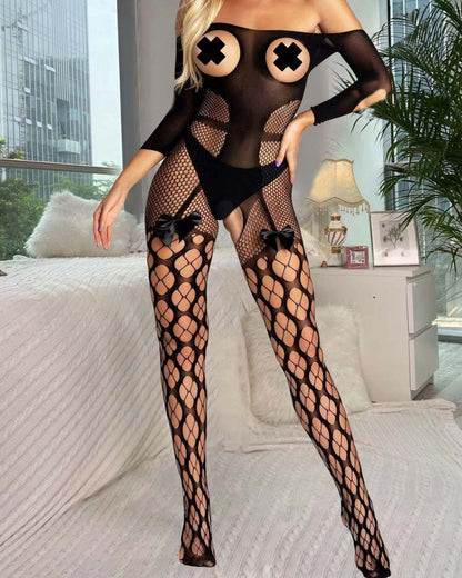 Love Unfiltered Off-Shoulder Mesh Bodystocking