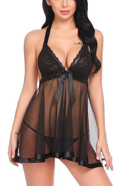 Black Backless Lace Babydoll Lingerie