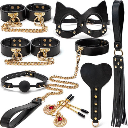 Luxury Black & Gold BDSM Fantasy Kit – 9 -Piece Set