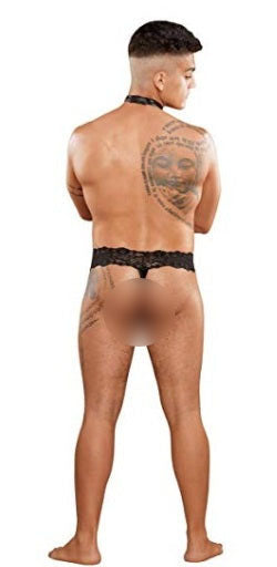 Men's Brief Lace Choker Thong Underwear in Sheer Black