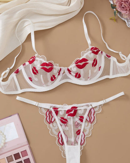 Makeout Manifesto Sheer Lace Bra & Thong Lingerie