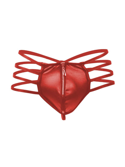 Men's Synthetic faux  Leather Sexy Red Zipper Underwear  Panties