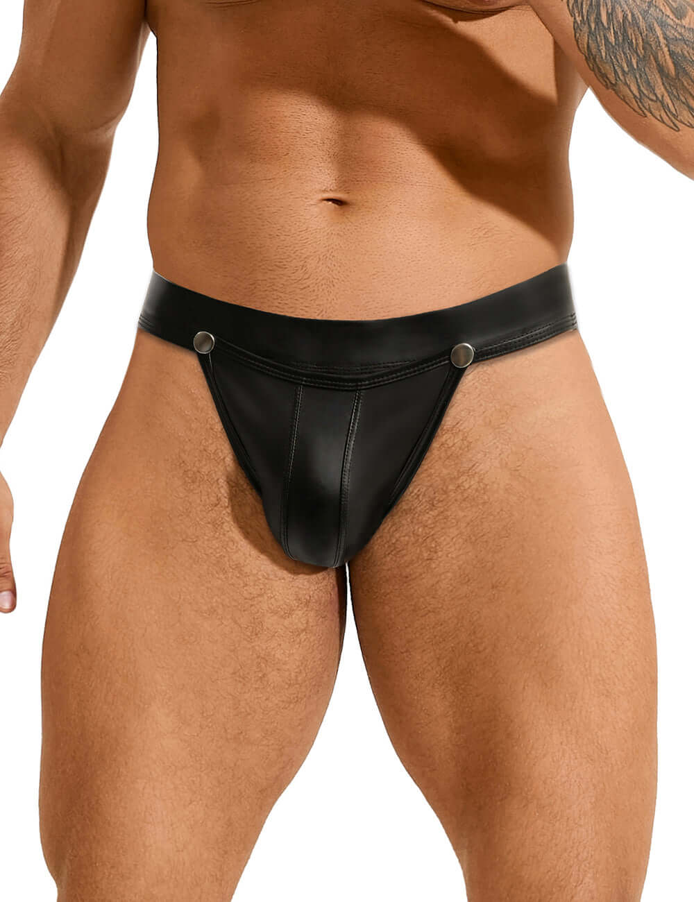 Men’s Black PU Leather Jockstrap with Detachable Pouch